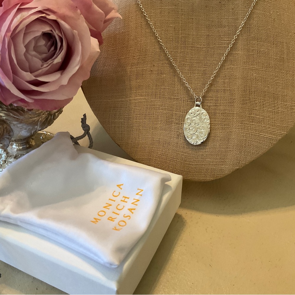 NEW MONICA RICH KOSANN Sterling Oval Floral Half Locket Necklace